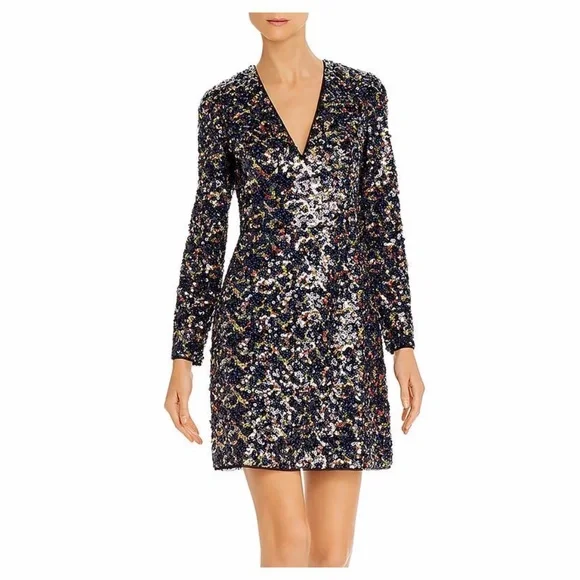 Aidan by Aidan Mattox Womens Sequined V-Neck Cocktail Dress Multi 0